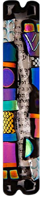 Mezuzah case in bright colors, made of glass. Five inches. Great housewarming gift.
